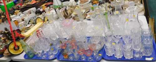 Various glassware, drinking glasses, vases, bowls, other part suites of glass, child's scooter,...