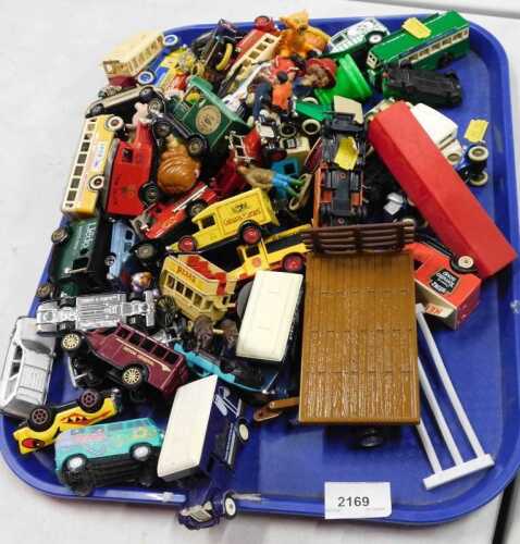 Various diecast vehicles, Ertl trailer, vintage cars, various other diecast toys, vans, Colman's...