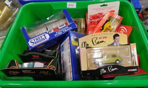Various diecast vehicles, cars, etc., Corgi Mr Bean, Street Scenes London tube train, various...