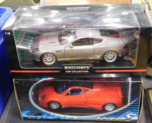 A Minichamps Car Collection scale model Aston Martin DB9 2004, and a Solido Zonda C12. (2)