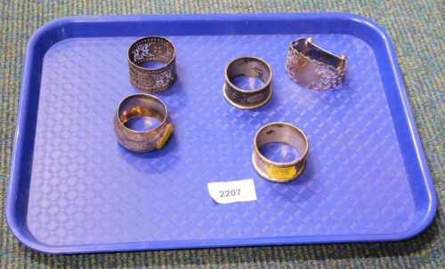 Various napkin rings, silver and others. (a quantity)