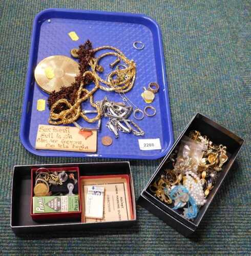 Various costume jewellery, powder compact, Sex is Evil plaque, various costume jewellery, faux...