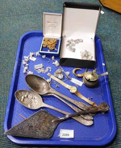 Various flatware, silver plated ware, costume jewellery, watches, Pilgrim jewellery box...