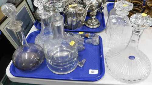 Various glassware, a Royal Doulton ship's decanter, various other decanters, pottery tea...