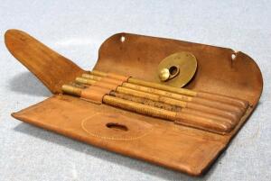 *A Dring & Fage wood and brass sectional measuring dip rod