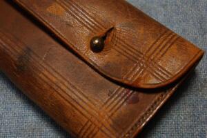 *A Dring & Fage wood and brass sectional measuring dip rod in leather pouch - 4