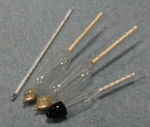 *A cased set of S & A Calderara hydrometers