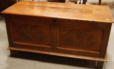 A 19thC oak two panel coffer