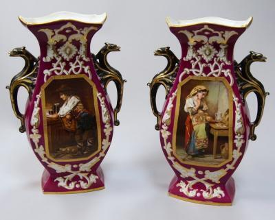 A pair of large Continental porcelain two handled vases