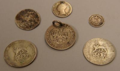 Two Victorian crowns and other crowns and coins