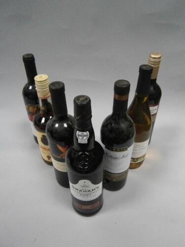Grahams late bottled Vintage Port 1997 and five various wines and Fundador. (7)
