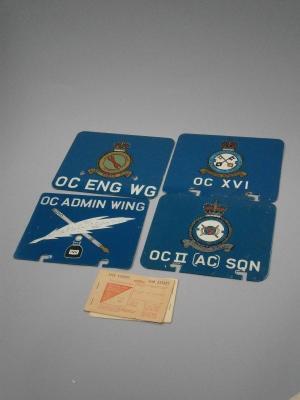 Four RAF vehicle badges