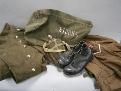 An Army kit bag marked Stubbs 23087215