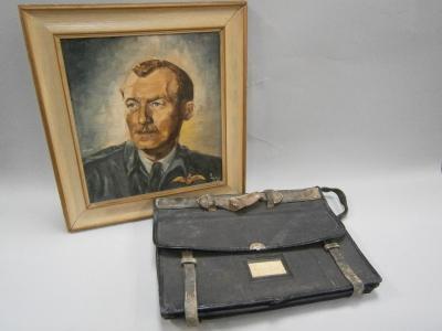 Oil on board of an RAF Officer and an RAF brief case.