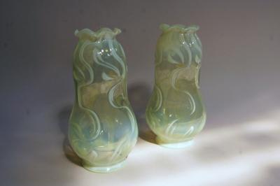 A fine pair of Victorian vaseline and lemon glass oil lamp shades