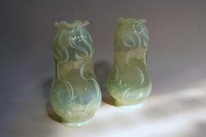 A fine pair of Victorian vaseline and lemon glass oil lamp shades