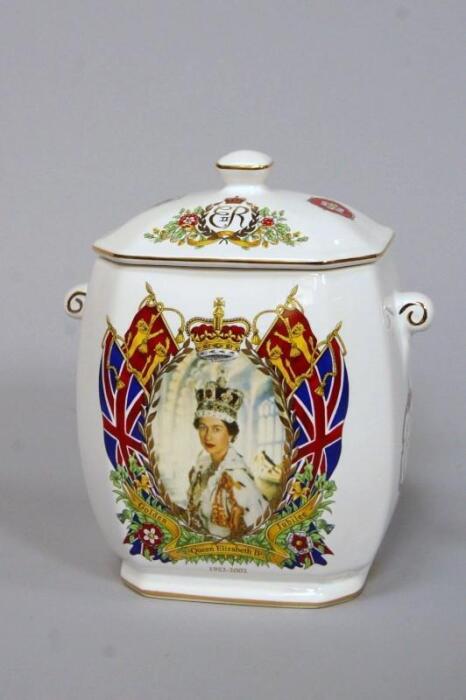 A Ringtons 'Golden Jubilee' 1952 - 2002 ceramic commemorative tea caddy
