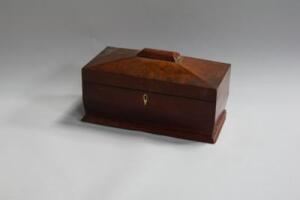 A Victorian mahogany sarcophagus tea caddy