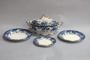 An extensive Victorian flow blue dinner service in the Chatsworth pattern