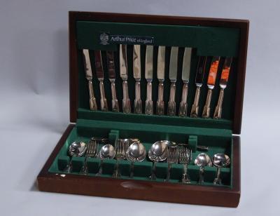An Arthur Price canteen of shell and thread pattern silver plated cutlery.