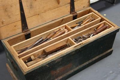 A painted pine tool chest