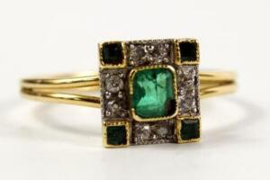 An Art Deco emerald and diamond ring