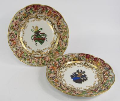A pair of Crown Naples porcelain armorial plates