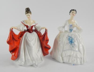 Two Royal Doulton figures of Sara HN2265 and Kelly HN278.