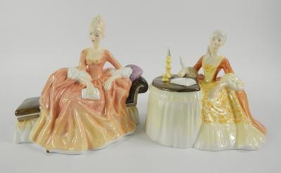 Two Royal Doulton figures of Reverie HN2306 and Meditation HN2330.