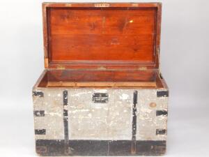 A Victorian painted and metal bound wooden sea chest - 2