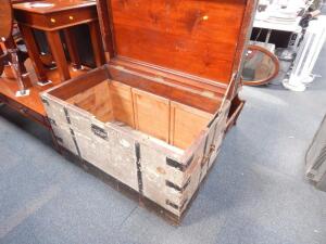 A Victorian painted and metal bound wooden sea chest - 5