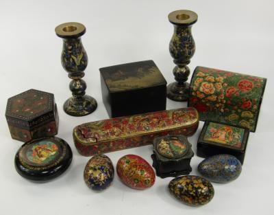 Russian and Indian painted lacquer boxes