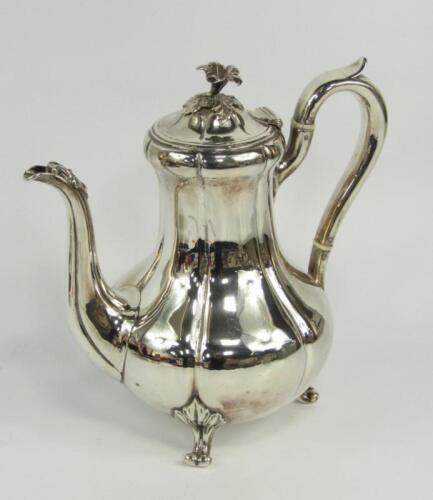 A Victorian silver melon shaped coffee pot