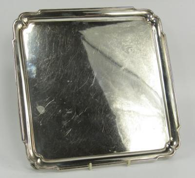 A George V square silver salver