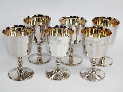 A set of six silver goblets