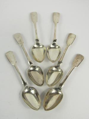 A set of six Victorian silver Old English pattern dessert spoons