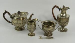 A Victorian silver four piece bachelor's tea set