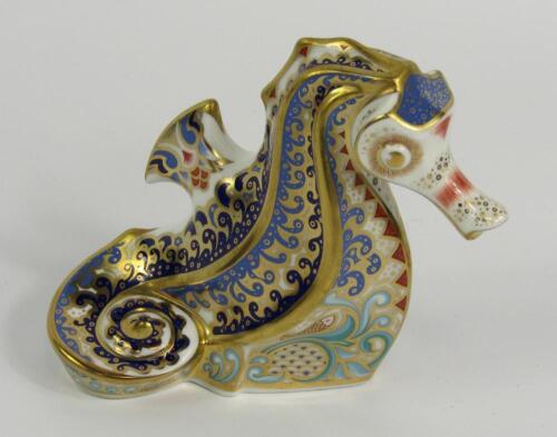 A Royal Crown Derby Imari porcelain paperweight modelled as the Coral Seahorse