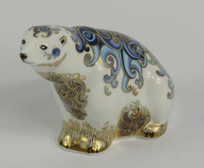 A Royal Crown Derby Imari porcelain paperweight modelled as the Aurora Polar Bear