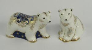 A pair of Royal Crown Derby Imari porcelain paperweights modelled as the Boris & Alice Polar Bear Cu