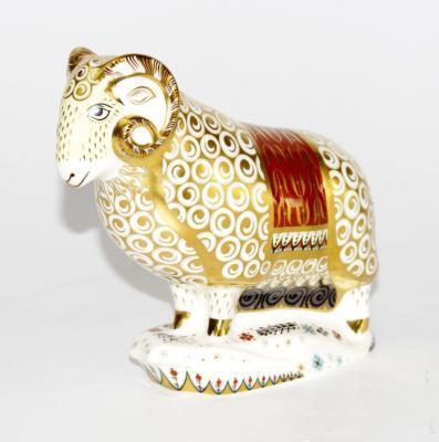 A Royal Crown Derby Imari porcelain paperweight modelled as the Ram of Colchis