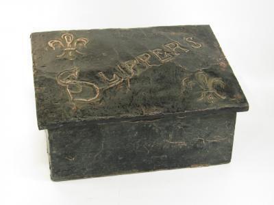 An Art Nouveau copper Slippers warming box
