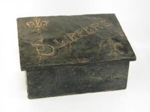 An Art Nouveau copper Slippers warming box