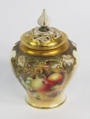 A Royal Worcester blush porcelain pot pourri vase and cover