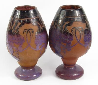 A pair of Le Verre Francais cameo glass vases