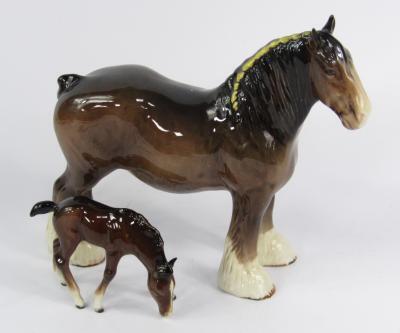 A Beswick brown glass shire horse