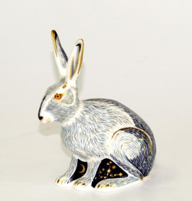 A Royal Crown Derby Imari porcelain paperweight modelled as the Hare