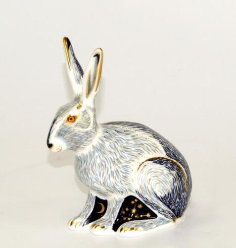 A Royal Crown Derby Imari porcelain paperweight modelled as the Hare
