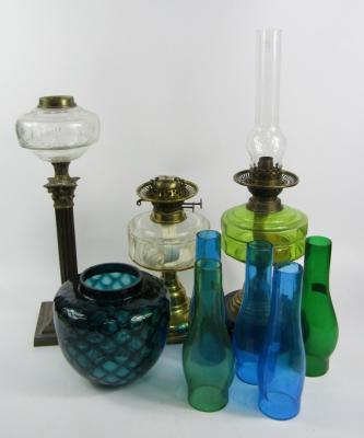 Three brass oil lamps