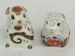 Two Royal Crown Derby Imari porcelain paperweights modelled as the Poppy Mouse and the Little Mouse